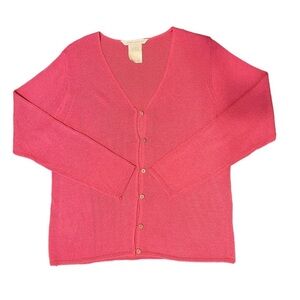 Laura Ashley Pink Loose‎ Knit Cottagecore Grandma Retro 90s Cardigan Sweater L
